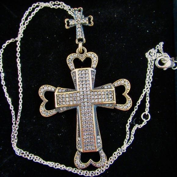new 925 cross heart necklace pendant bronze topaz
